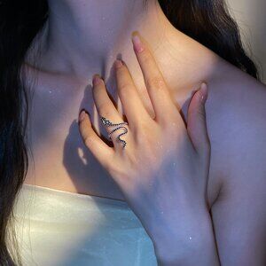 925 Sterling Silver Crystal Snake Ring by Wishlilly • Black Crystal Ring